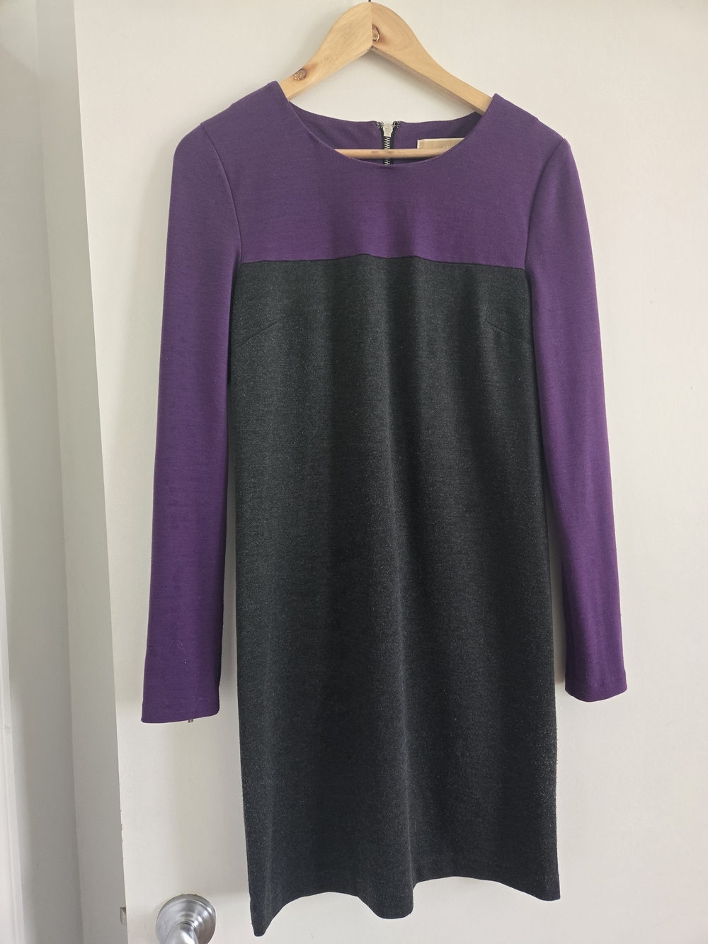 Michael Kors Purple and Charcoal Colorblock Long-Sleeve Dress
